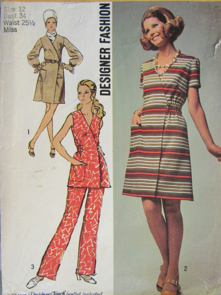 VTG 70 SIMPLICITY Designer 8871 MS Wrap-Front Dress Tunic & Pants PATTERN  12/34B | eBay