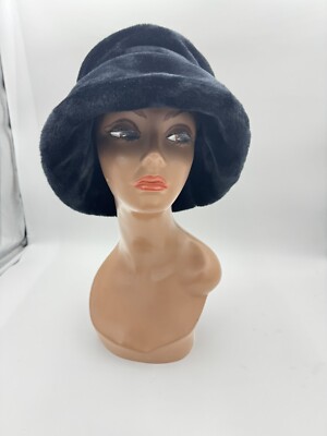 Vintage Betmar Ladies Black Faux Fur Bucket Hat | eBay display picture 1