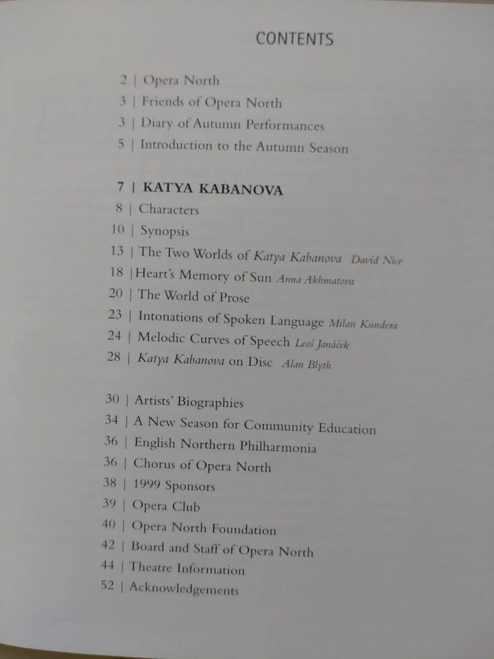 Katya Kabanova Opera North Leeds Grand Theatre Programme 1999 - Image 2 of 4