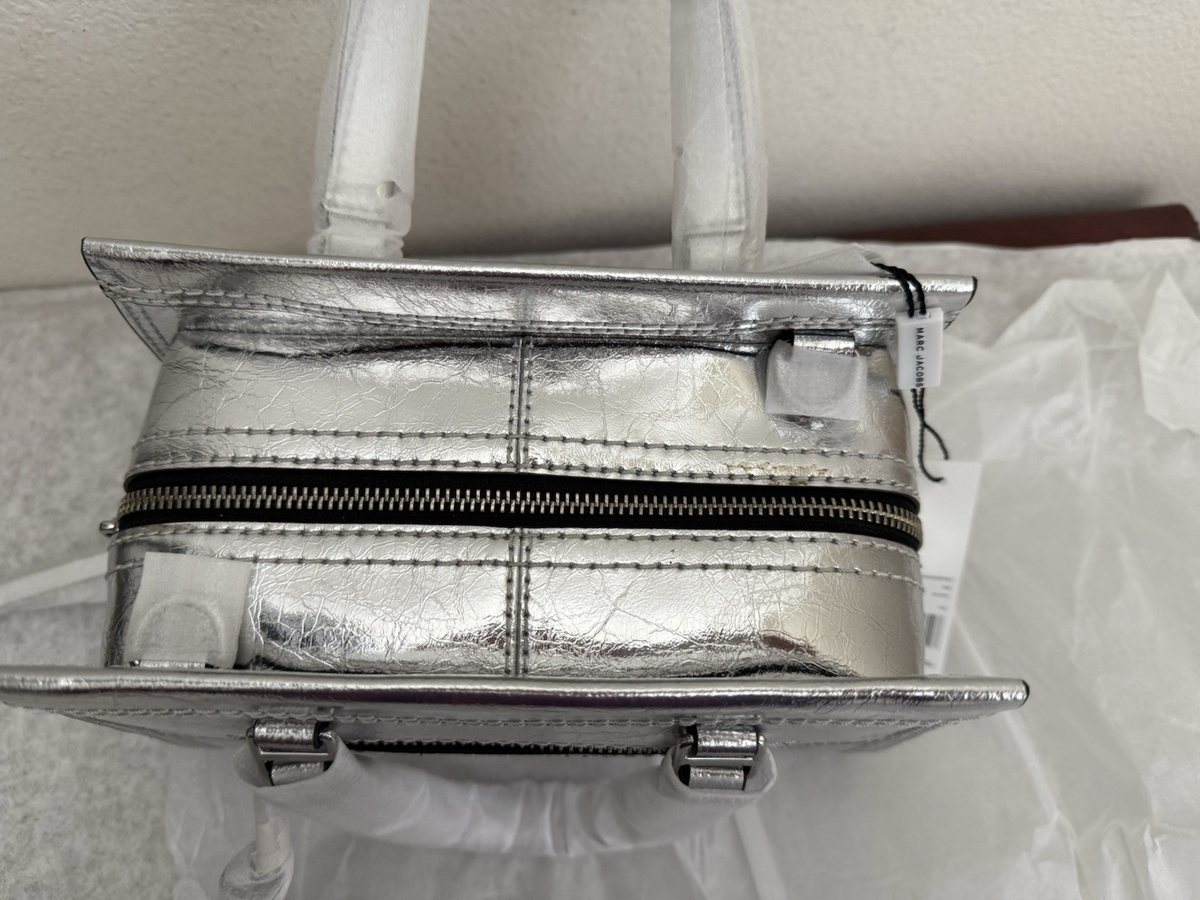 NWT Marc Jacobs Small Crinkle Cruiser Metallic Satchel Bag Silver