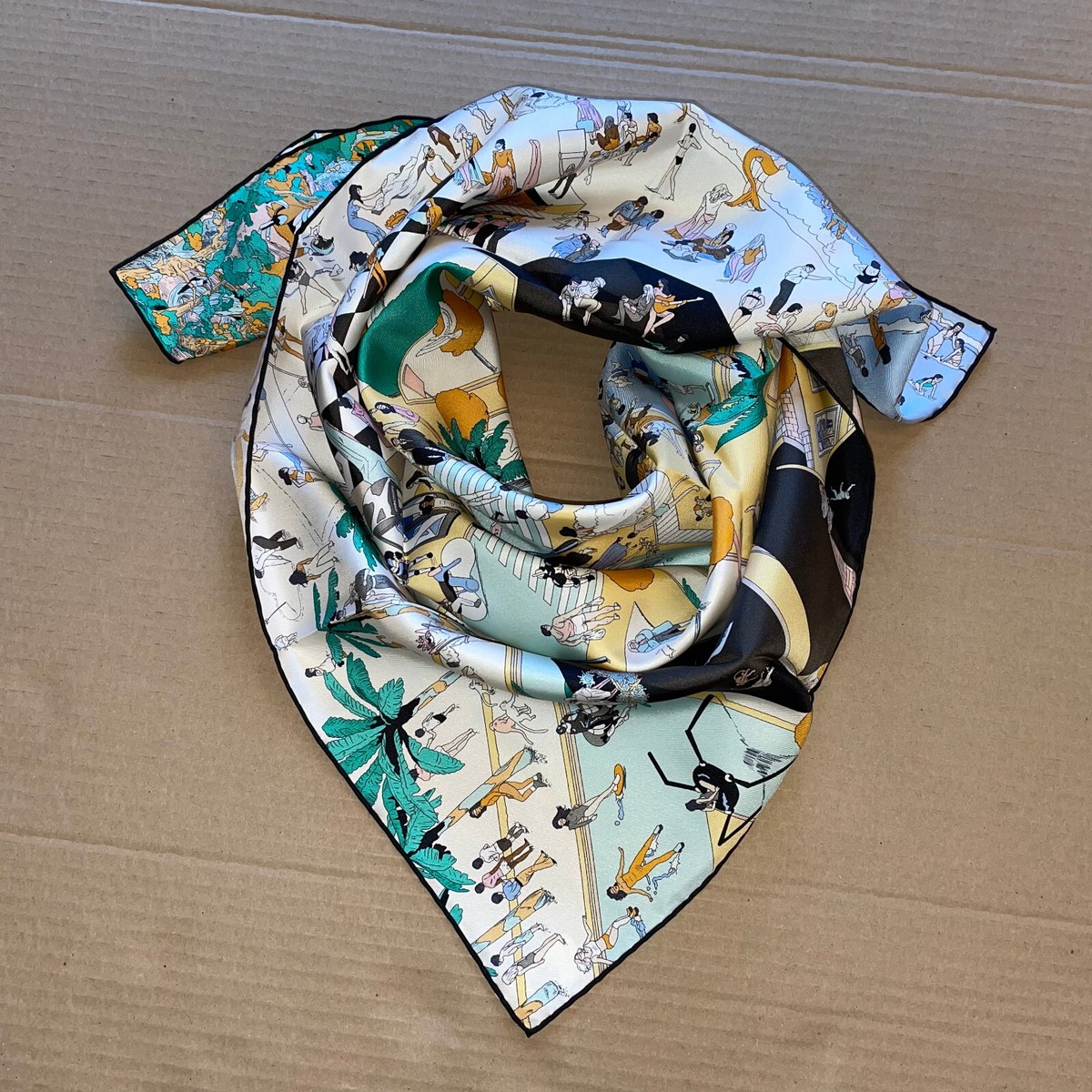 Hermes scarf silk Carre 90cm On The Beach blue black yellow green