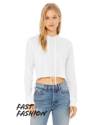 Bella Fast Fashion Ladies' Cropped Long-Sleeve Hoodie - ATH Grey TRIBLND, Medium, Cuffed Sleeves, Raw Hem - View #10