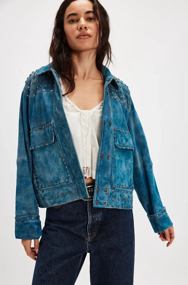 We The Free Suzy Studded Suede Jacket  Size XS Runs Large fit more Size M