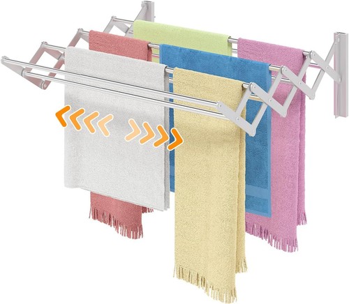 Wall Mounted Clothes Drying Rack, Wide Large Rustproof Retractable Laundry