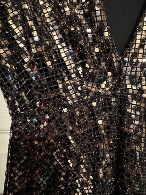 Boohoo Black & Gold Sequin Long Sleeved Formal Dress Women's Size 2 US |  eBay
