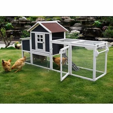 80'' Mobile Chicken Coop w/2 Wheels&Nest Box,Wooden Hen House for 2-4 Chickens