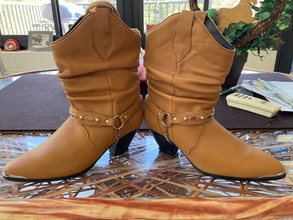 Botas Dingo Talla 9M Vaquera Occidental Tostadas Excelentes Cadenas Media Pantorrilla Foto 3 de 4