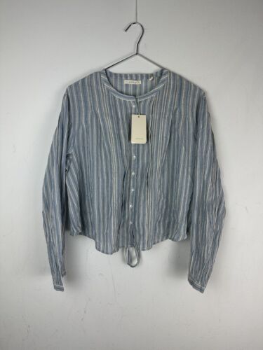 NWT Doen Lille Top Blouse In Monte Isola Stripe Blue Button Down Cotton Size M - Picture 1 of 10