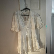 Lilias Lace Mini Dress Off White Size 6 Ruffle V Neck 3/4 Sleeve