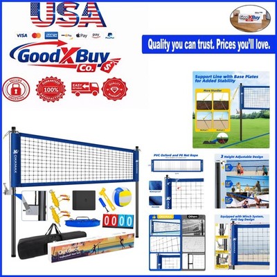 Outdoor Volleyball Net Set with Adjustable Poles & Accessories - Portable, He...