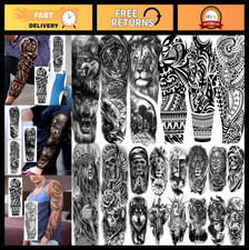 20 Sheets Black Tribal Wolf Tiger Lion Temporary Tattoos Sleeve for Men Women,