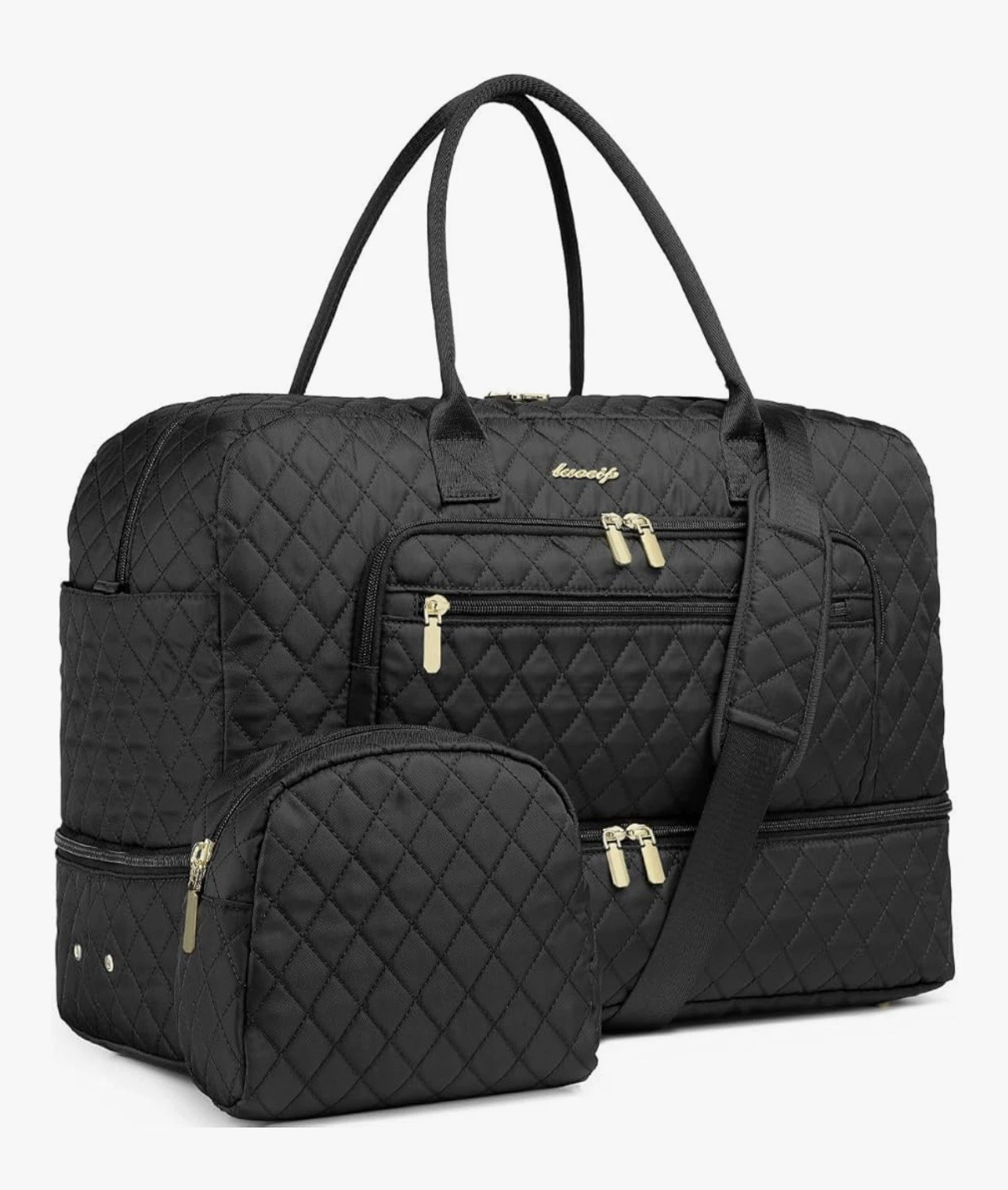Black travel duffle bag With Personal Item Bags Shoe Compartment