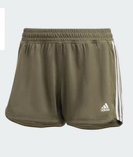 NWT Women s Adidas Pacer 3 Stripes Shorts HR7827 - Olive Green / White - Large