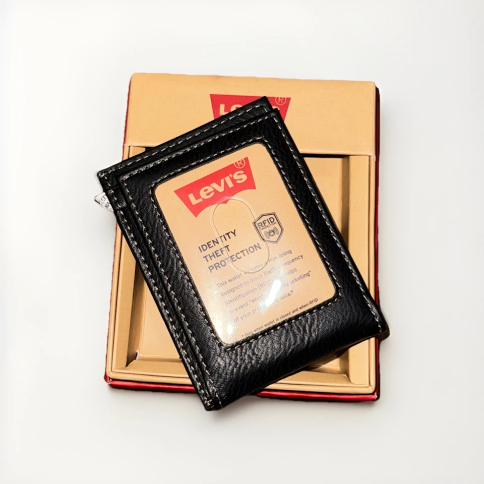 NUEVO Levi’s Cartera de Bolsillo Frontal para Hombres Clip Magnético para Dinero Bloque RFID Negro Foto 2 de 4