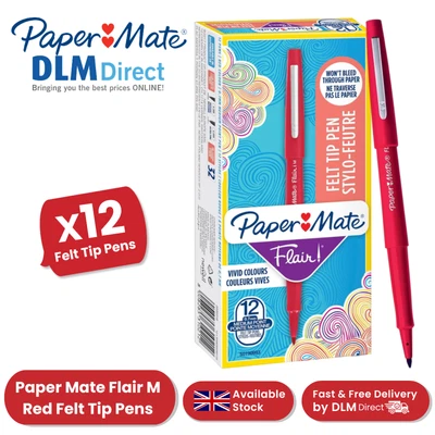 Paper Mate Flair Felt Tip Pens Red Ink, Medium Point Office & School - Box of 12