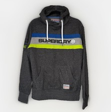 Superdry Sport Athletic Pullover Hoodie Sweatshirt Sz LARGE Gray Spell Out Patch