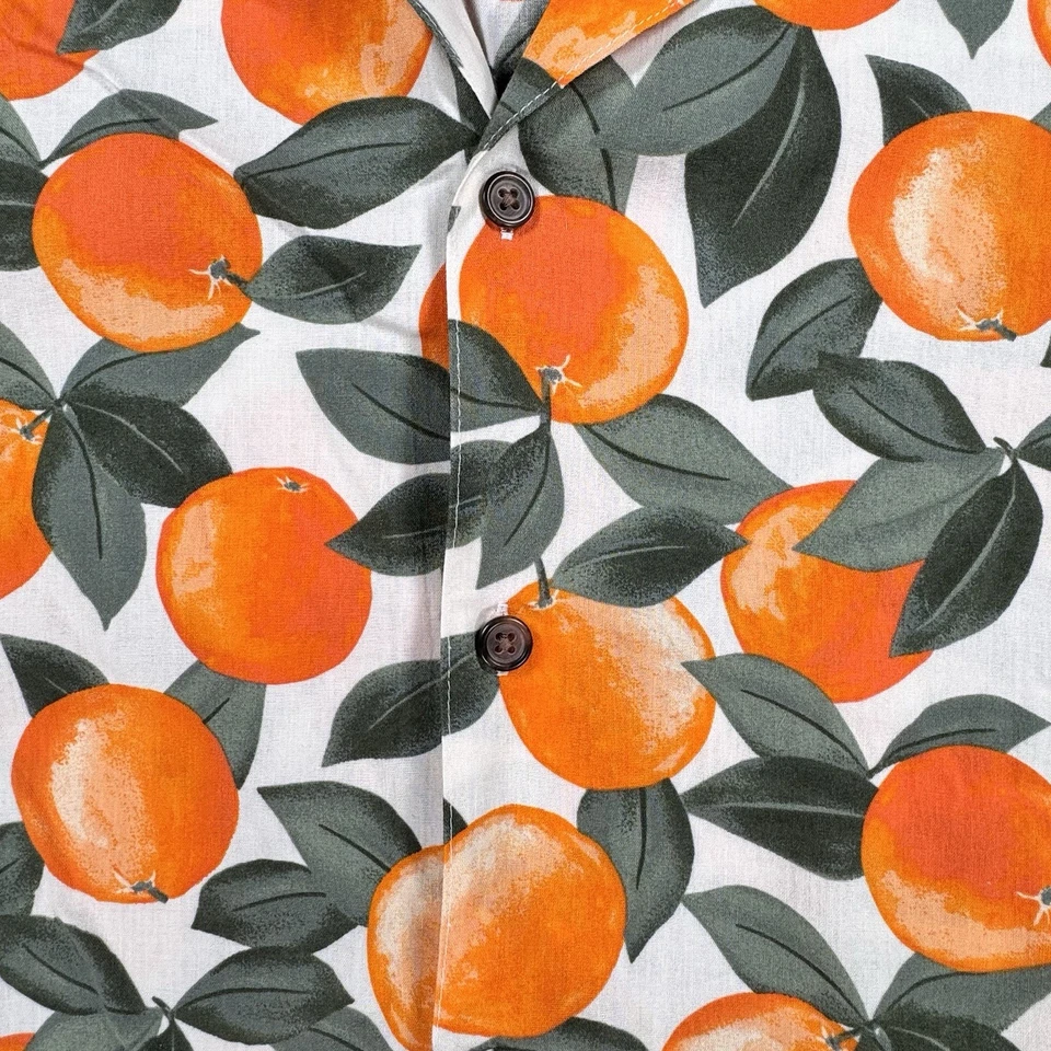 Camisa de campamento antigua azul marino para hombre XXXL estampado de naranjas manga corta hawaiana fruta tropical Foto 3 de 4