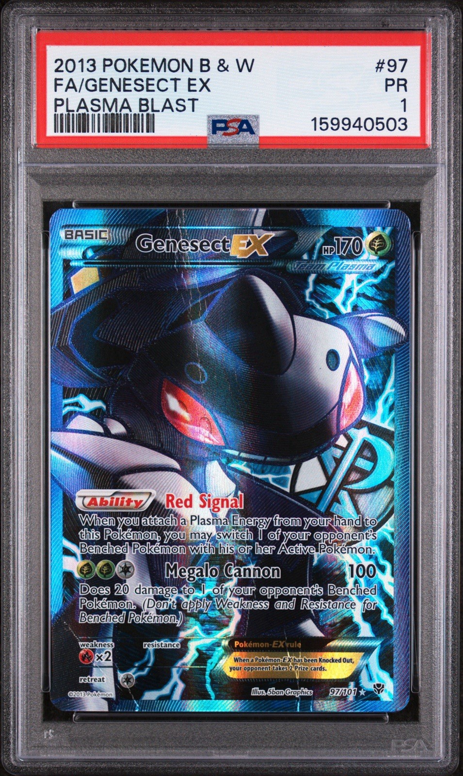 2013 POKEMON BLACK & WHITE PLASMA BLAST #97 FA/GENESECT EX PLASMA BLAST PSA 1