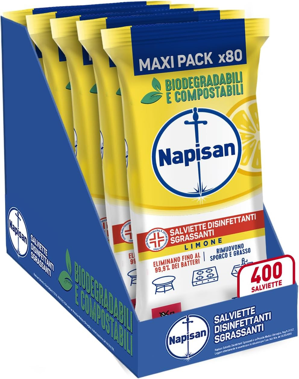 Offerta Salviette Limone 5 Pacchi x 80 | Sgrassatore Igienizzante Casa