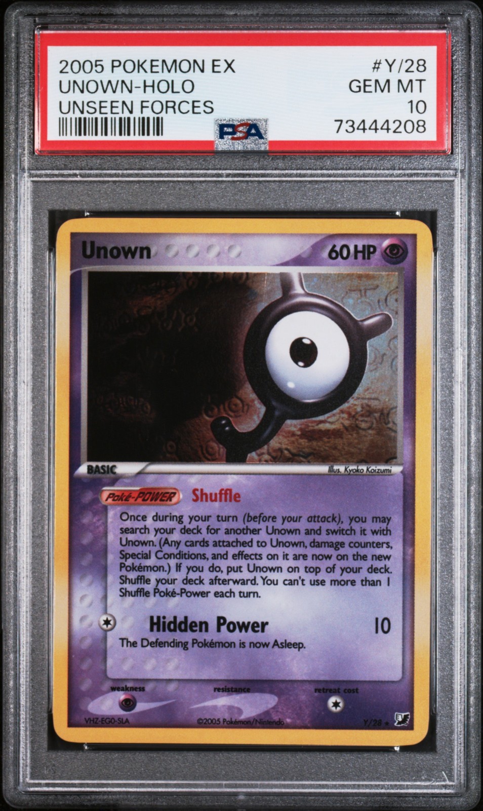 2005 POKEMON EX UNSEEN FORCES #Y/28 UNOWN-HOLO PSA 10