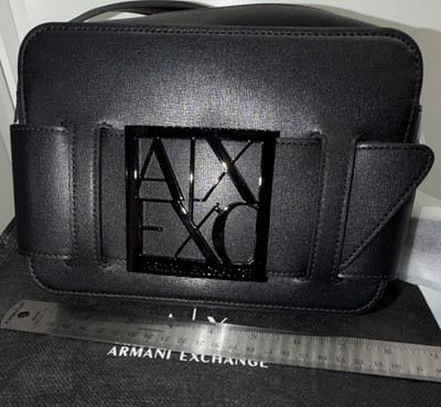 Armani Exchange Black Messenger Bag Logo Accent crossbody susie camera case