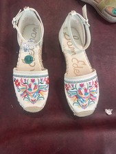 Sam Edelman Embroidered Espadrille Flats Ankle Strap Cream Multi Women's 7.5