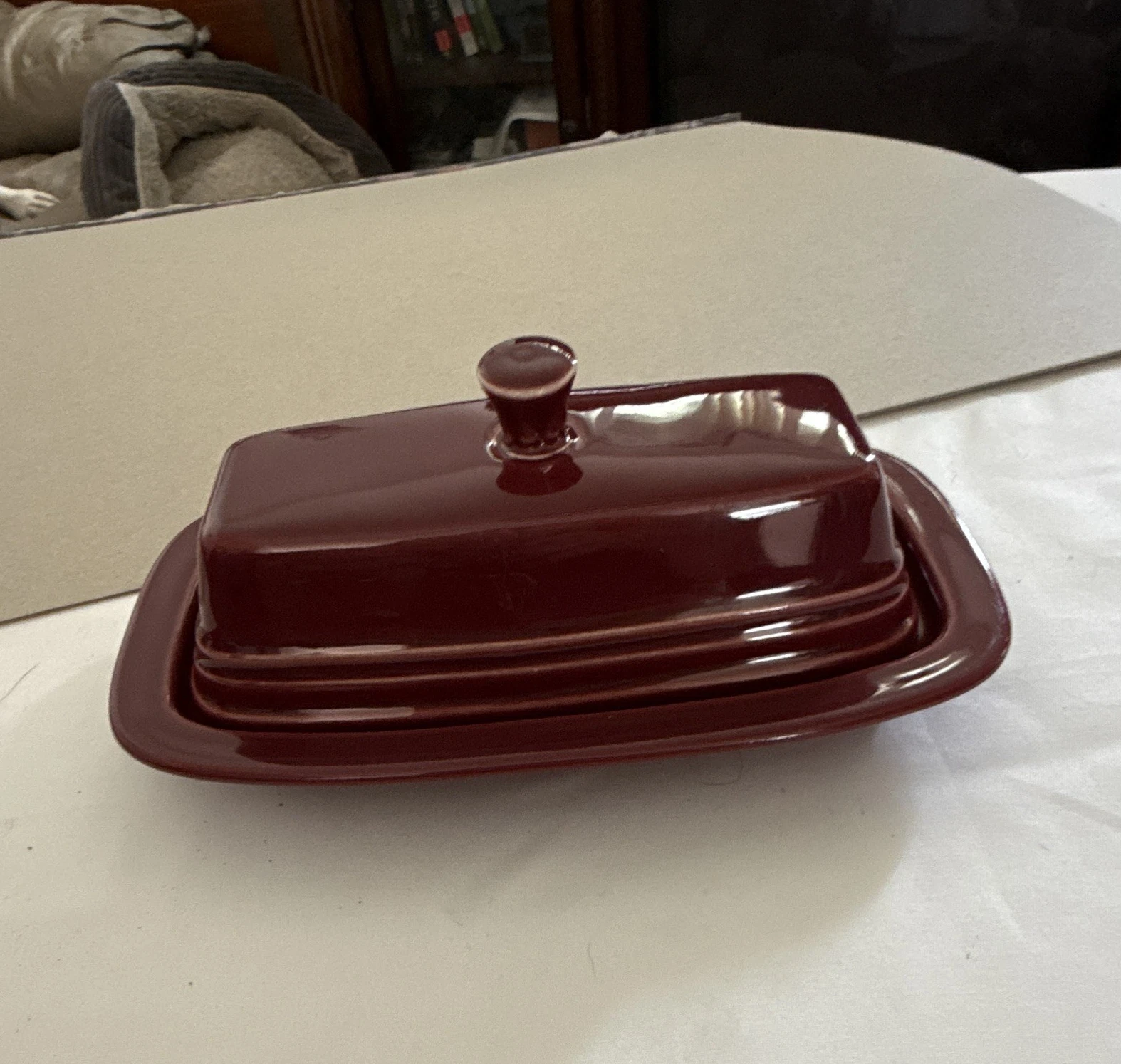 Fiesta Ceramic Covered Butter Dish w/ Lid, Red Rectangle Glossy Finish