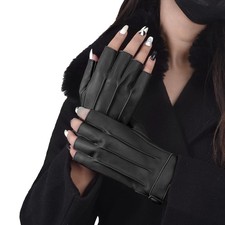 Women Genuine Soft Sheepskin Leather Half Finger Driving Gloves