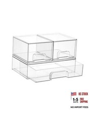 Stackable Storage Drawers Set of 3,Clear Plastic Organizer Bins 2 Small 1 Wide