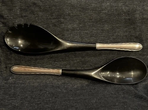 “Silver Flutes” Salad Serving Set Plastic Bowls Towle Sterling Silver Handle