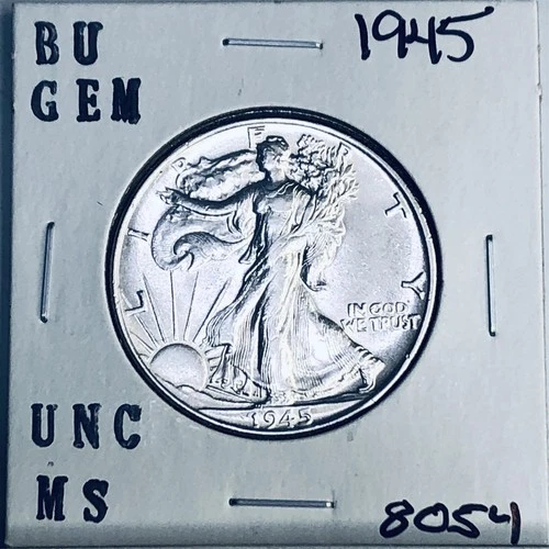 1945 BU GEM LIBERTY WALKING SILVER HALF UNC MS+++ U.S. MINT RARE COIN 8054