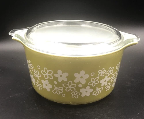 Vintage Pyrex Green Crazy Daisy 473 1 qt. Dish Spring Blossom 470C