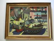 Mid Century Nautical Painting Cubism Modernism Expressionism Listed Tricomi Rare