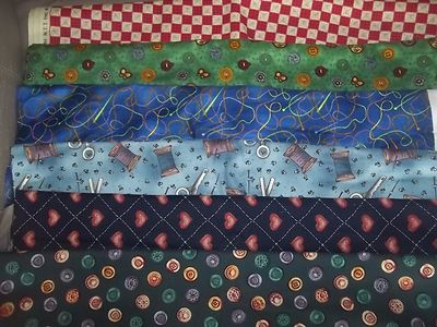 SEWING buttons THREAD themed Cotton quilt FABRIC U-Pick SEE INFO 1/2 yd BTHY