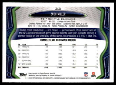 2013 Topps #33 Zach Miller NM-MT Seahawks J2M | eBay