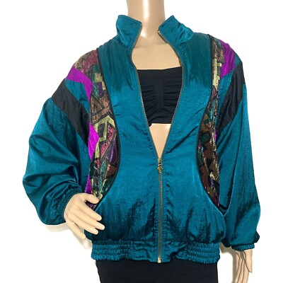 Vintage Lavon Petites Teal Oversized Windbreaker Women Petite Medium
