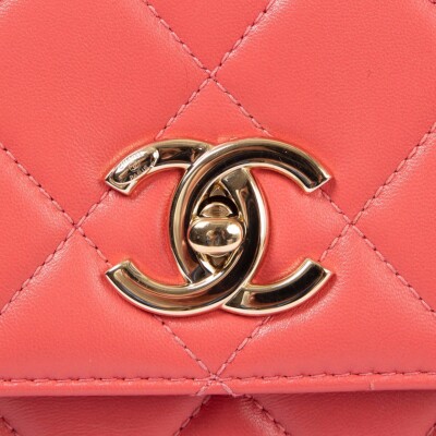 67847 auth CHANEL coral pink leather 2017 17P TRENDY CC SMALL Top