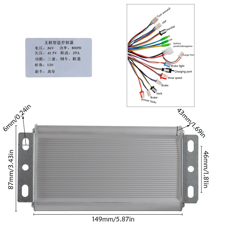 36v 800w Brushless Motor Speed Controller+Throttle E-Bike ATV Go Kart ...