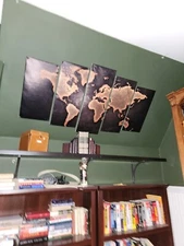 Kreative Arts Retro World Map - 5 Piece Canvas Wall Art Hanging 