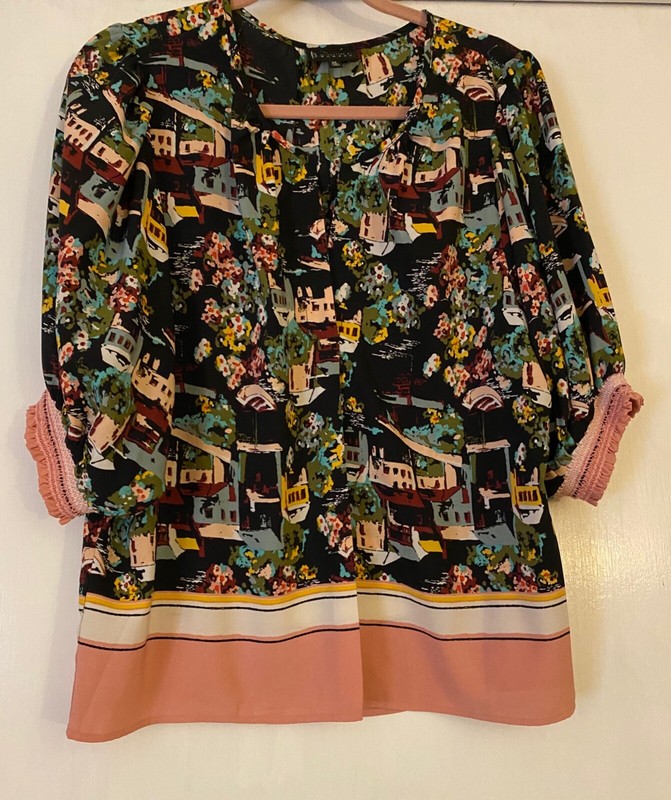 Bobeau Women's Asymmetrical Floral Print Blouse Size M 3/4 Sleeves