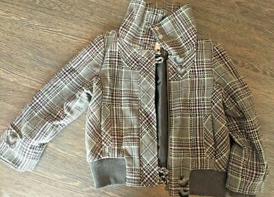 NEXT GIRLS JERKIN/JACKET AGE 7-8 YEARS GREY/PURPLE/WHITE CHECK