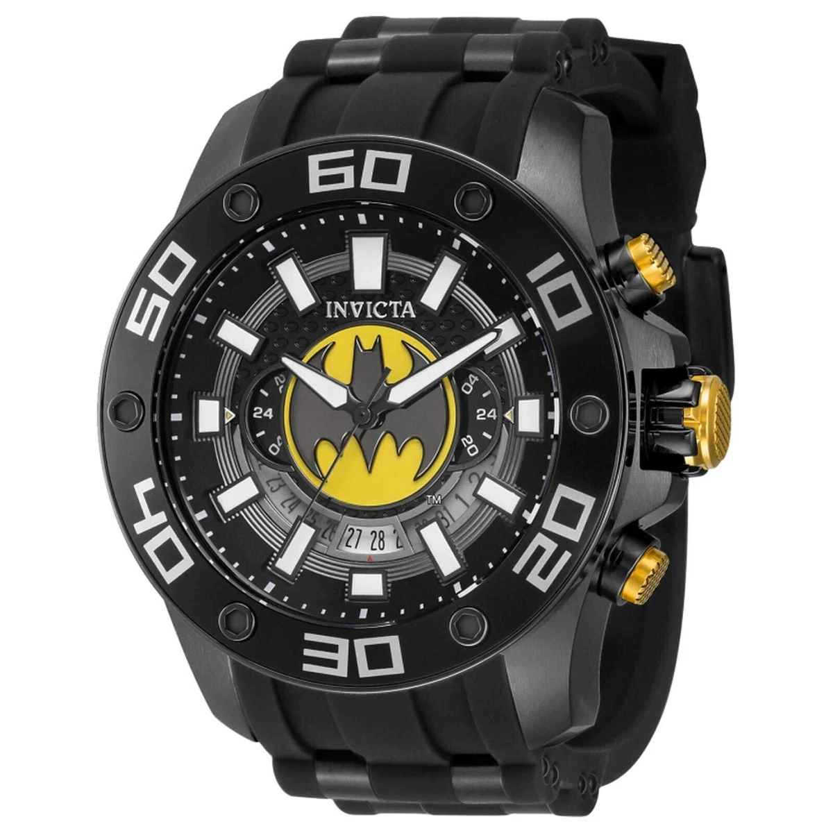 Invicta Men s Watch DC Comics Batman Chrono Gunmetal Yellow Black Dial 43595