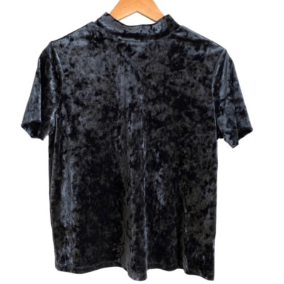 Women S Black Crushed Velvet Bow Mock Neck  Coquette Girl Dark Romantic Modest
