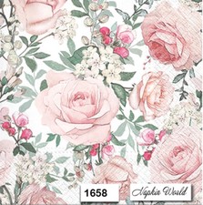  1658 TWO Individual Paper Luncheon Decoupage Napkins PASTEL PINK ROSES FLOWER