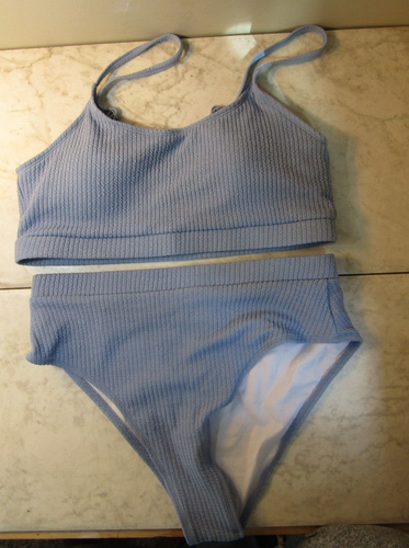 NIB Lilosy High Waisted Tummy Control Bikini Ribbed Sporty Brazilian Swimsuit L