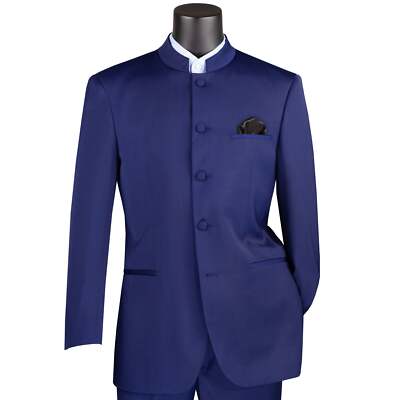 VINCI Men's Navy Blue 5-Button Classic-Fit Tuxedo w/ Banded Collar - NEW |  eBay