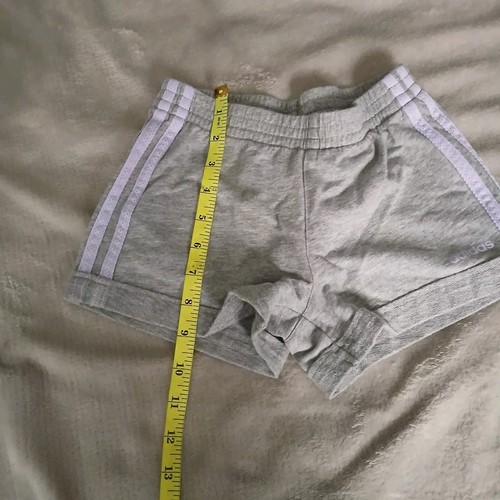 Adidas Elastic Waist Pull On Cuffed Hem Shorts Gray Lavender Logo Girls Size 6 - Picture 7 of 12