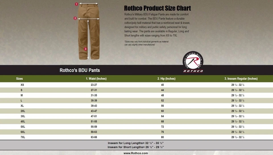 Rothco Military Tactical Solid Color BDU Fatigue Pants (Choose Sizes) - Image 2 of 2