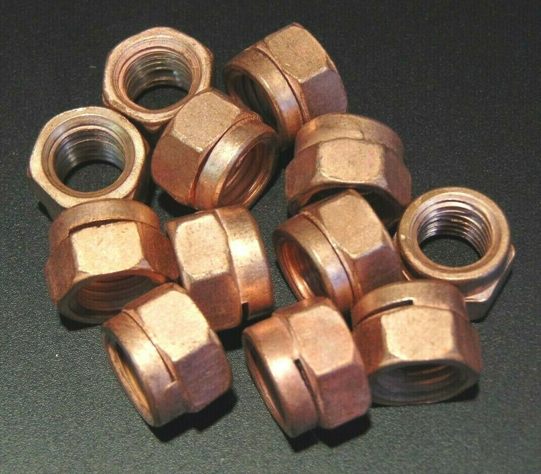 12pc M10x1.25 COPPER PLATED EXHAUST MANIFOLD LOCK NUT 14mm WRENCH SIZE