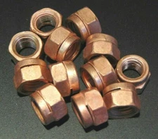 12pc M10x1.25 COPPER PLATED EXHAUST MANIFOLD LOCK NUT 14mm WRENCH SIZE DIN 14441